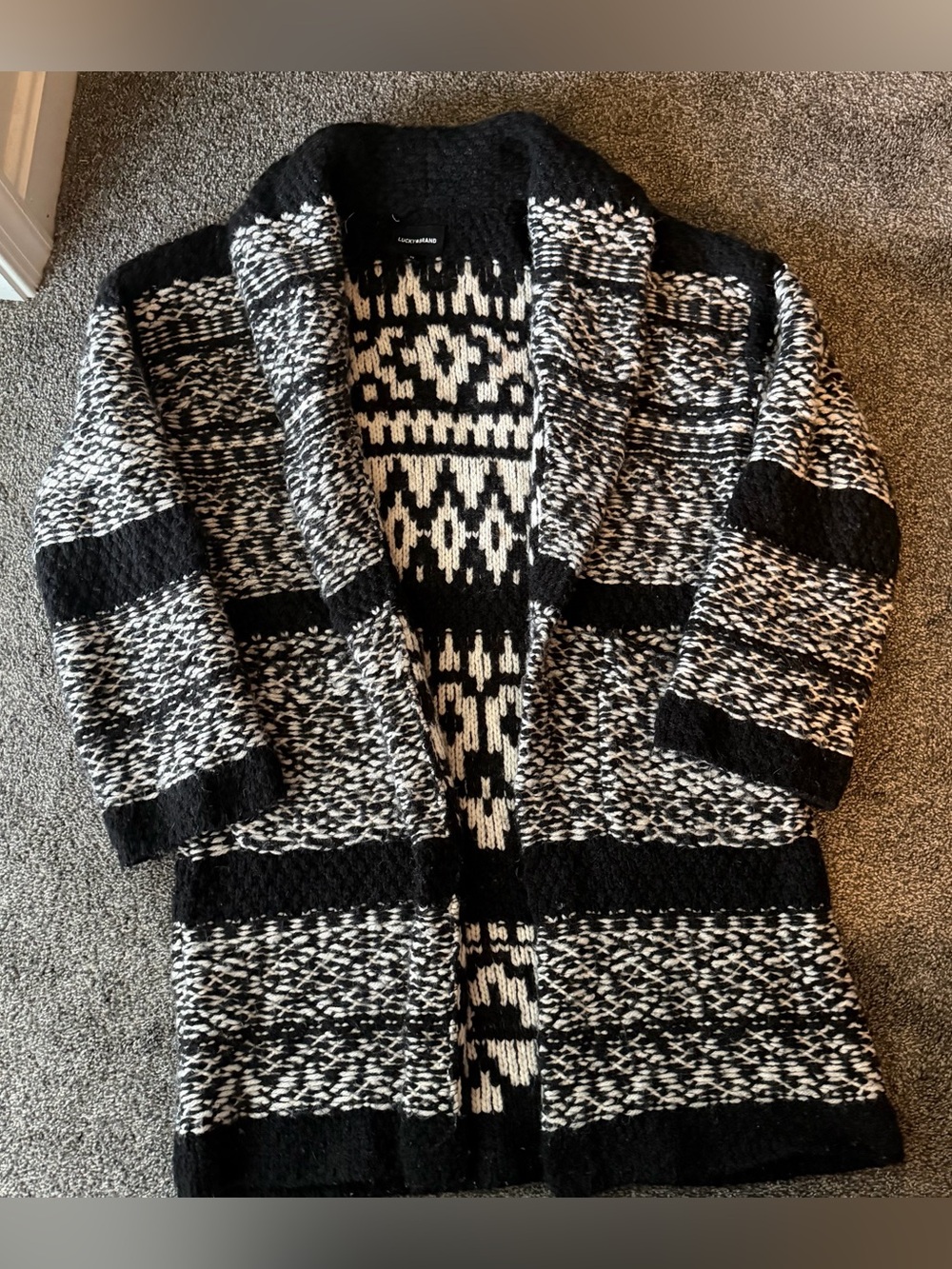 Lucky Brand Black and White Open-Front Knit Cardigan